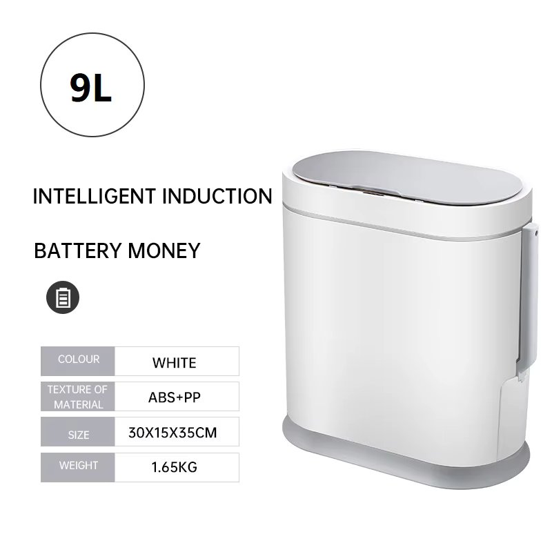 9L Trash Can With Cover Toilet Brush Smart Sensor Automatic Bathroom Waste Garbage Bin Household Waterproof Narrow Seam Trash