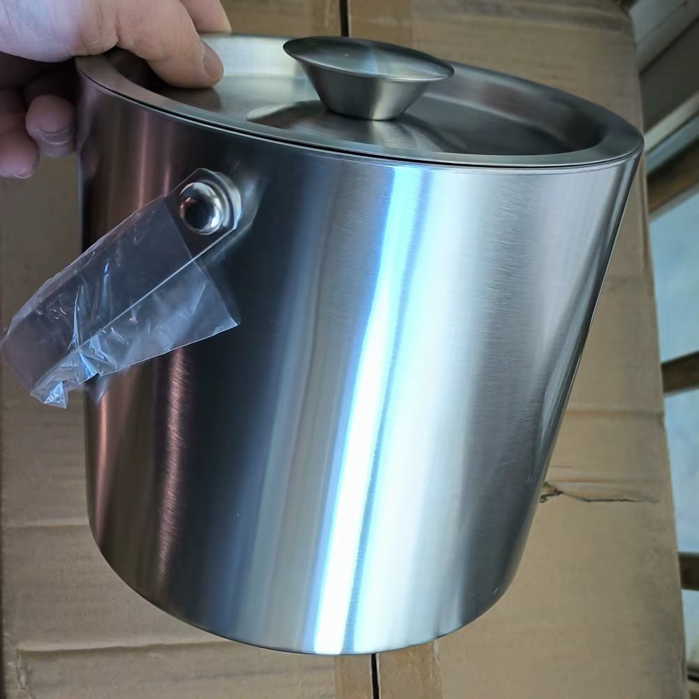 2l/3l large capacity stainless steel double layer ice bucket beer with lid handle champagne red wine ice bucket