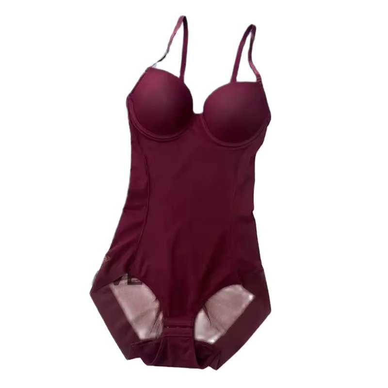 Underwire Wine Bodysuit Women Shapers Stretch Solid Color Silky Underwear Shapewear Body Shaper