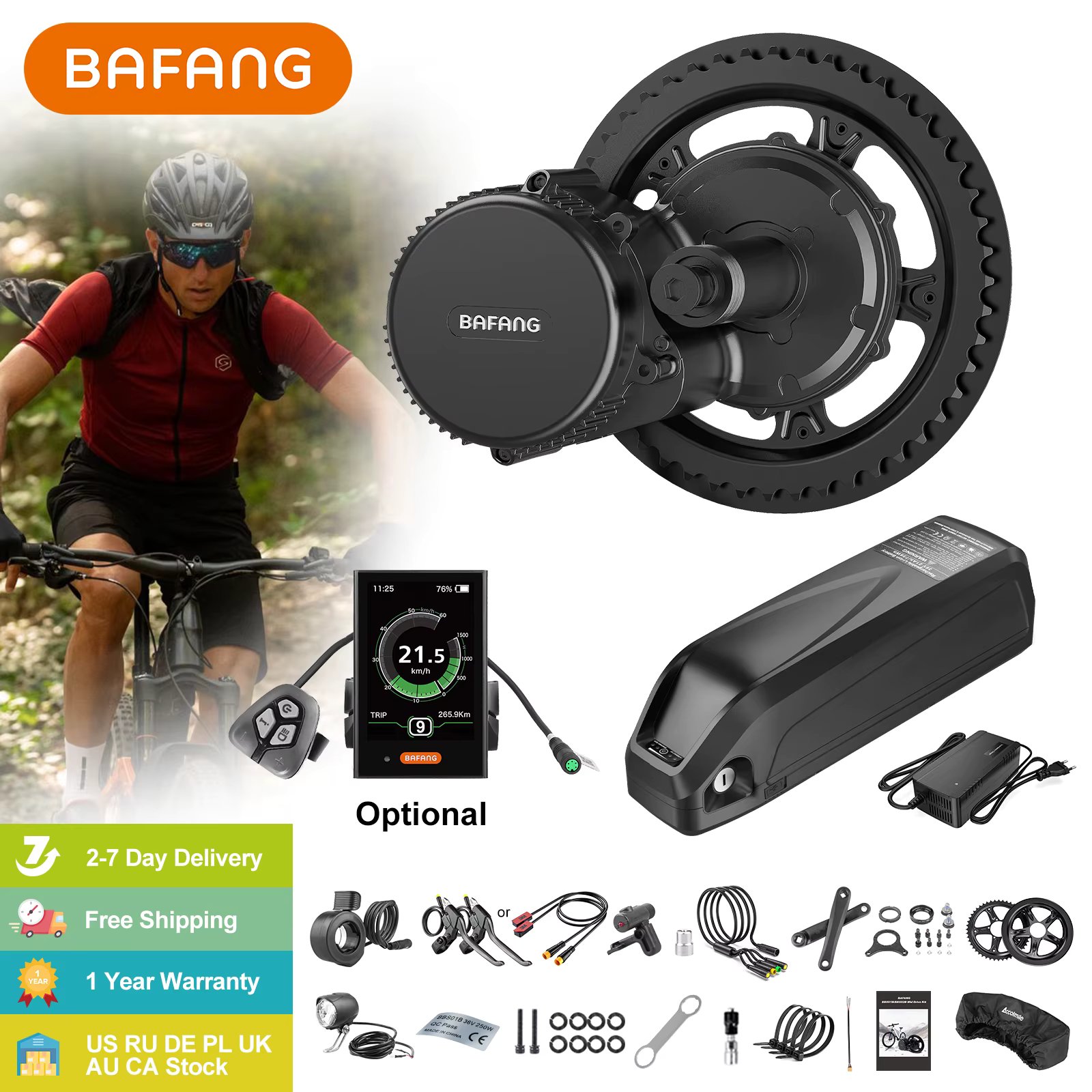 Bafang Motor BBS02B BBS02 48V 750W Mid Drive Motor 8fun Electric Bike Engine Conversion Kit 13Ah 19.2Ah 20Ah Lithium Battery Kit