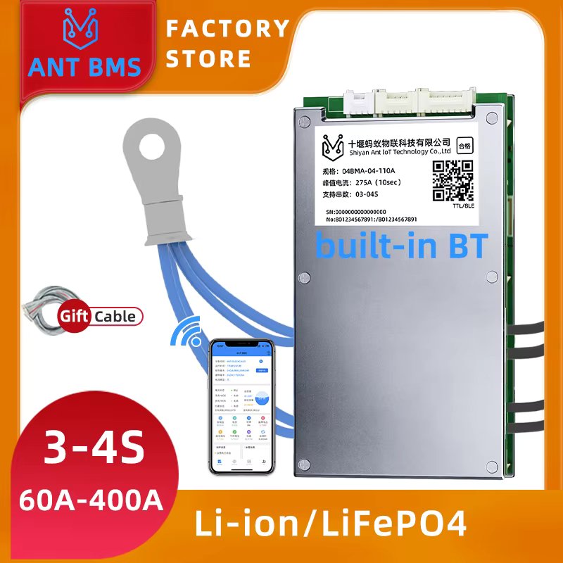ANT BMS 4S lifepo4 60A to 400A  smart bms 3s 12V Built-in Bluetooth Battery Accessory Temperature Detection 80A