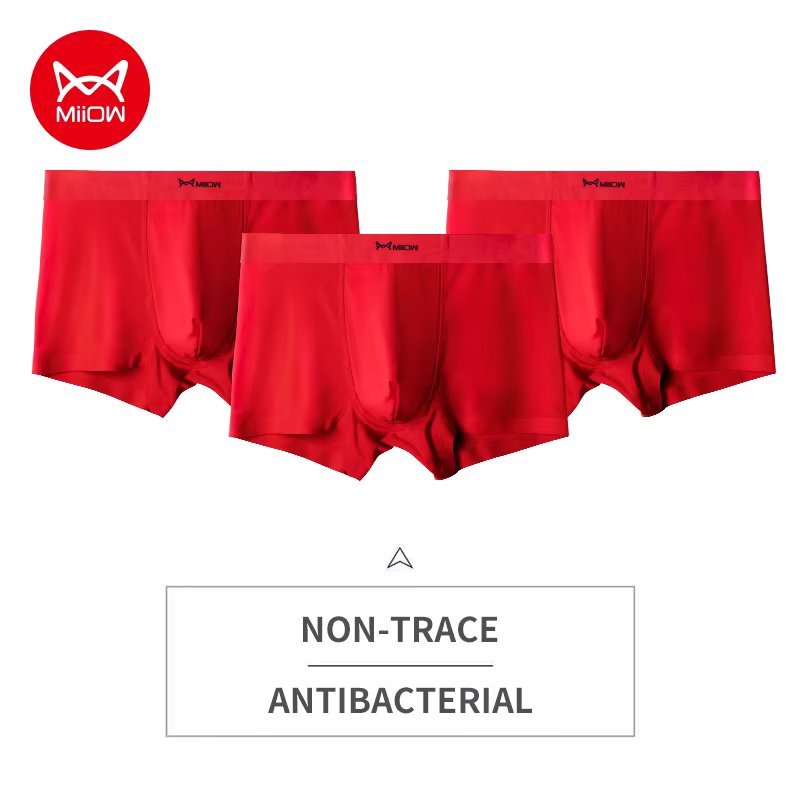 MiiOW 3Pcs Sexy Modal Men Underwear Boxer Shorts New Year Red Underpants For Man Underware Cueca Male Panties Men's Boxershorts