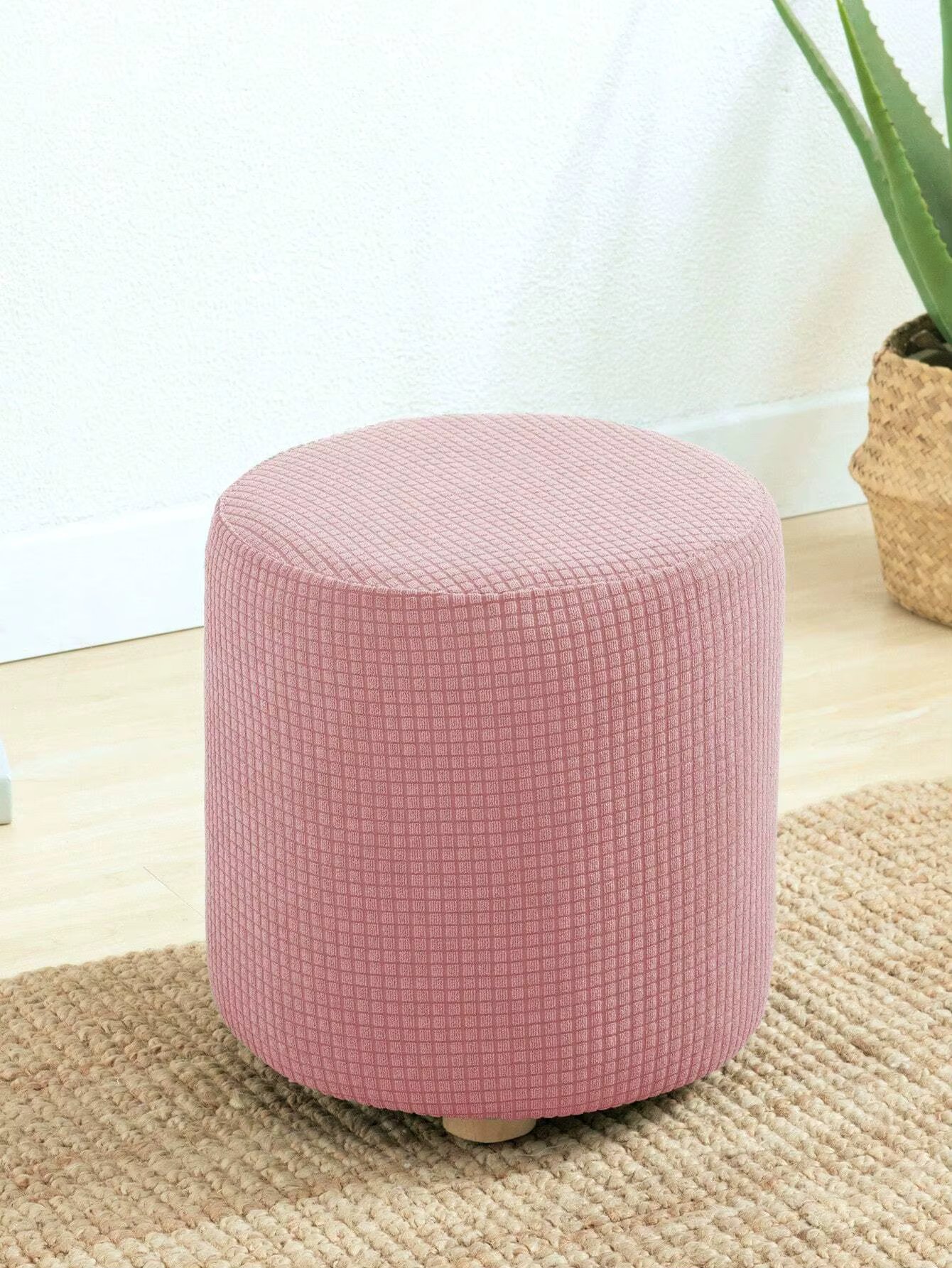 Water-Resistant Plaid Pattern Small Cylinder Stool Cover