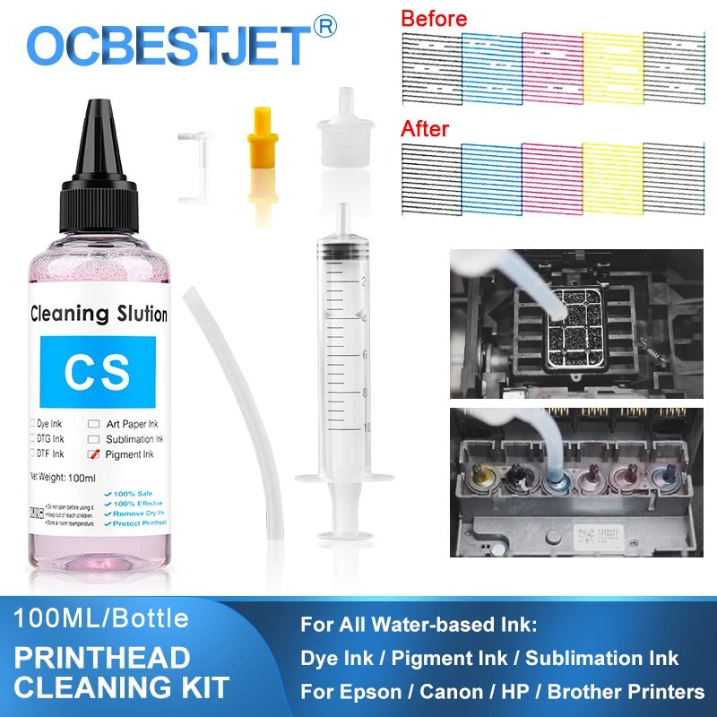 100ML Cleaning Solution Liquid Water-based Ink Printhead Cleaner Dye/Pigment/Sublimation Ink For Epson/HP/Canon/Brother Printer