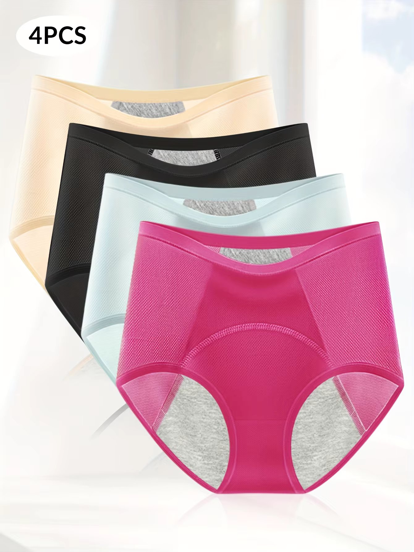 4pcs Physiology Women's Panties Breathable Mesh Ice Silk Traceless Menstrual Leakage Prevention High Waisted Tummy Tightening Co