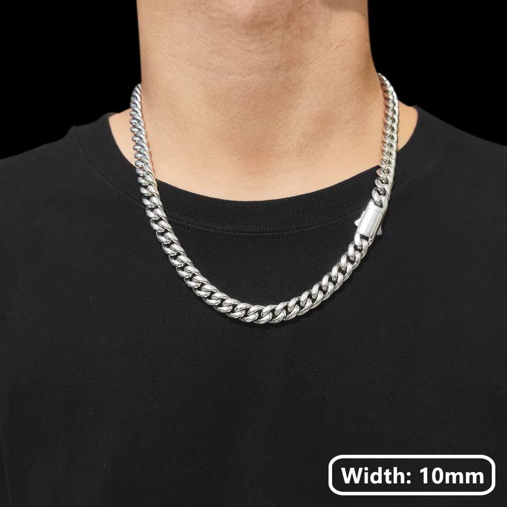 Hip Hop Stainless Steel Necklace 8/10/12/14MM Snap Clasp Men Miami Cuban Chain Necklac Jewelry For Girls Gift Free Laser Logo