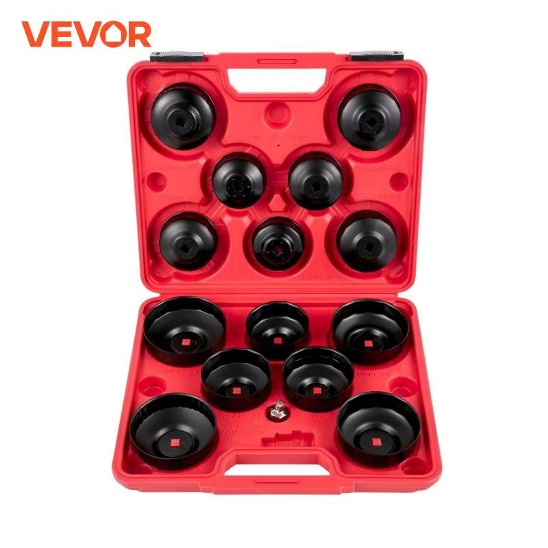 VEVOR Oil Filter Socket Set 14 Pcs Wrench Set Sturdy Steel 3/8" Low Profile Oil Filter Set Easy Access Wrench Cap Set w/ Case