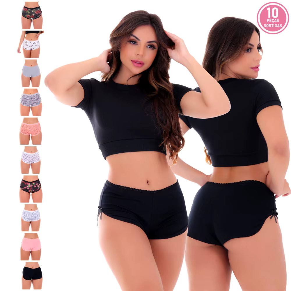 KIT 10 CALCINHAS SHORTINHO FEMININO  ALGODÃO SHORT MAUI