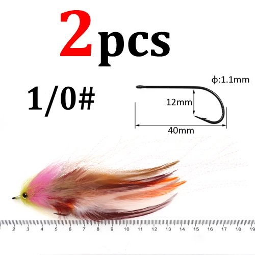 1PC/2PCS 1/0# 2/0# Saltwater Big Fish Fly Suspending Bait Fish Streamers Fly Muskie Pike Bass Fishing Lures White Yellow Purple