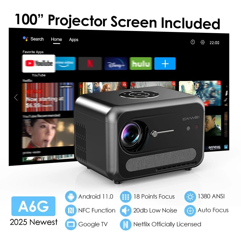 4K UHD Google Portable Projector Netflix Official Licence Android 11 Projectors 5G WiFi Video Dolby Smart Home Theater 1380 ANSI