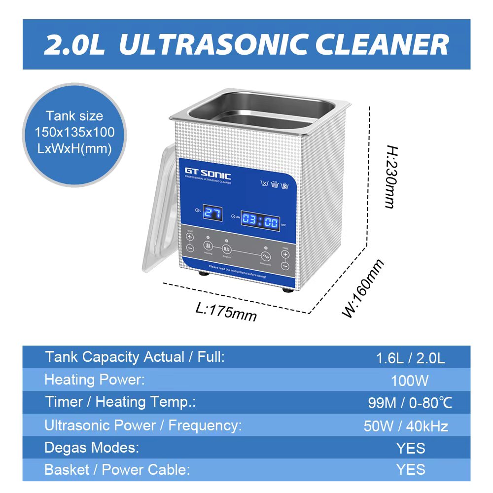 GTSONIC Digital Ultrasonic Cleaner Bath 2L 3L 6L 9L 13L 20L 27L With Basket 99Min Timer Heating Degas