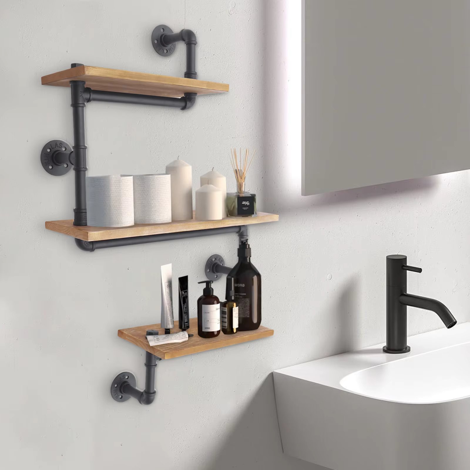 3-Tier Solid Wood Shelf Wall-Mounted Daily Storage Organizer Holder Bathroom Kitchen Storage Shelf