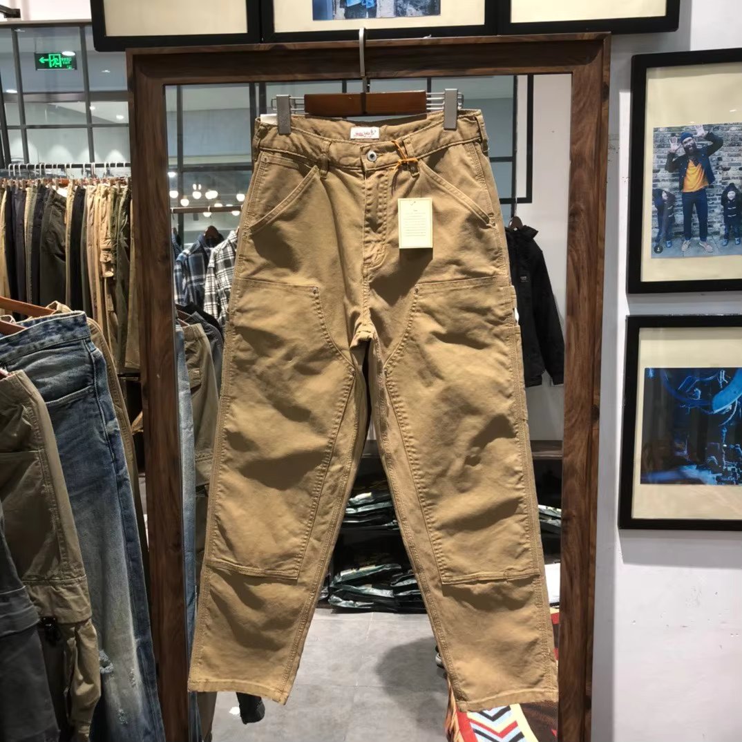 Pockets Heavyweight Cotton Men Pants Retro American Casual Tough Guys Outdoor Male Overalls Straight Workwear Cargo Trousers