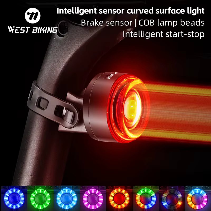 WEST BIKING Bicycle Intelligent Brake Tail Light BCA400 Curved Surface Light Night Safety Warning Light MTB Road Bike Accessorie