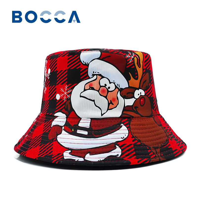 Bocca Cartoon Santa Claus Bucket Hat Christmas Pattern Elk Deer Fisherman Hats Location Design Panama Cap Festival Outdoor New