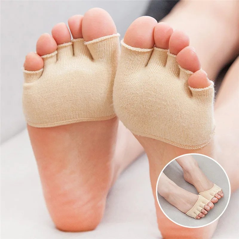 1 Pair Breathable Cotton 5 Toes Cushion 4 Colors Metatarsal Sore Forefoot Support Sponge Half Insoles Pads Massage Toe Socks