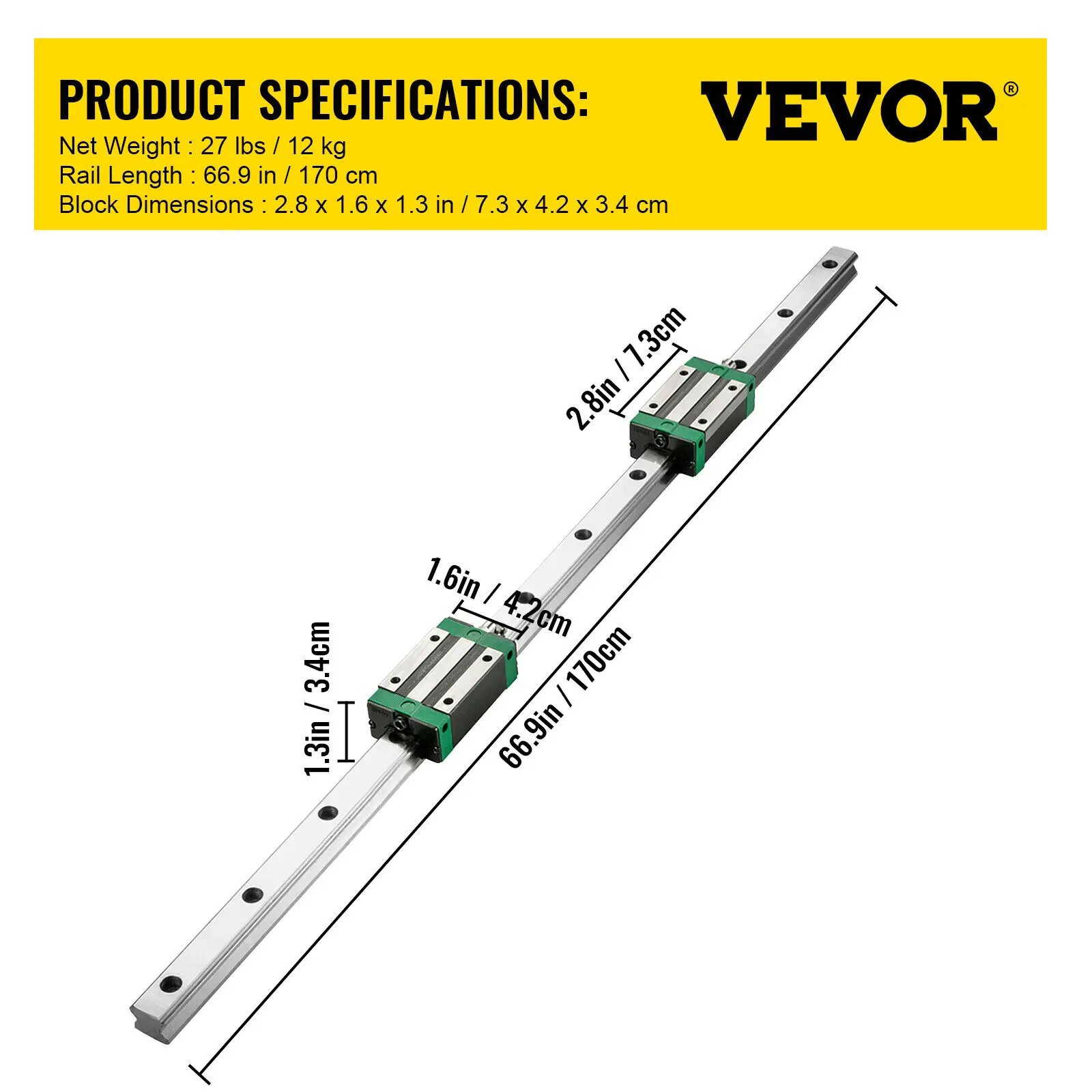 2PCS HGR20-1700mm