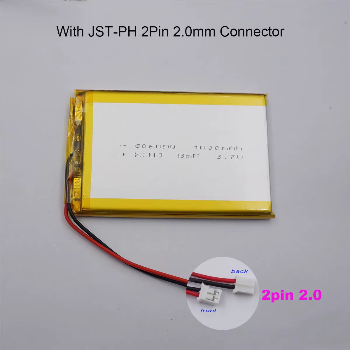 3.7V 4000mAh 14.8Wh 606090 Li-Polymer Li LiPo Battery JST-PH 2.0mm 2Pin Connector For GPS Bluetooth Speaker Power Bank Tablet PC