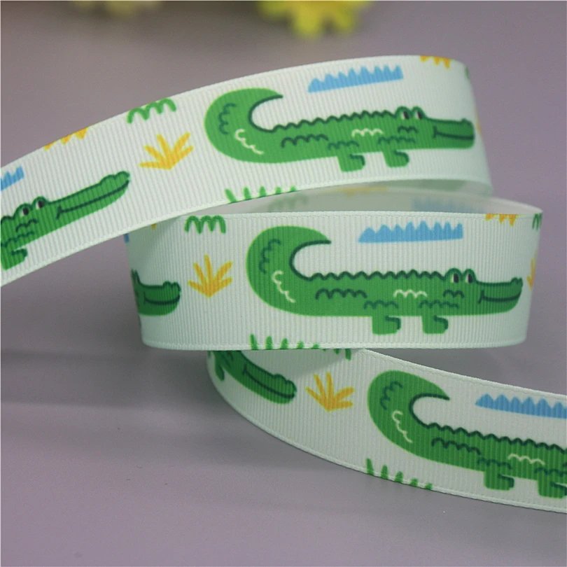 DHK 50yards Crocodile Sloth Cow Printed Grosgrain Ribbon Accessories Material Headwear Decoration DIY Sewing Craft S2298