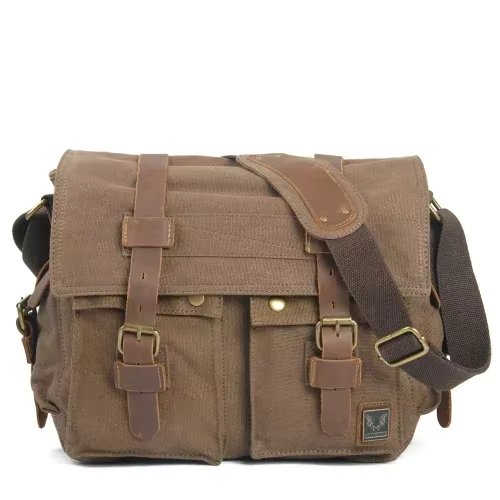 MUCHUAN Canvas Leather Men Messenger Bags   Big Satchel Shoulder Bags Male Laptop Briefcase Travel Handbag