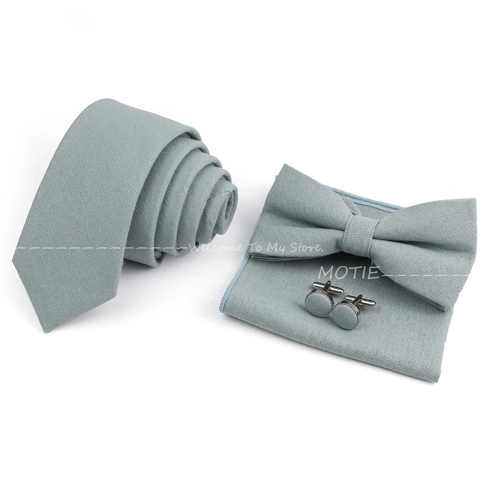 Newest 12 Soild Colorl Tie Set Mens Lovly Cotton Pocket Square Handkerchief Cufflink Bowtie For Lover's Day Party Accessory Gift