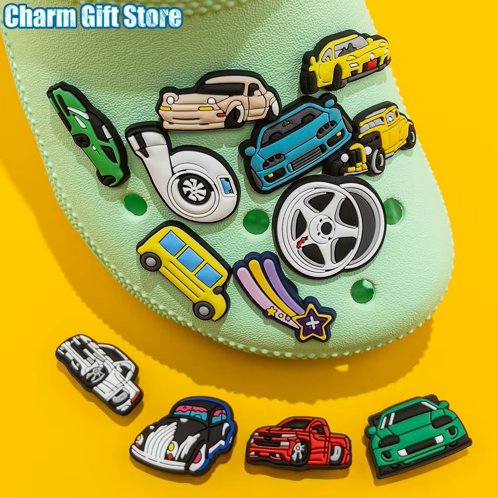 1pcs Clog Charms Cars Cool Roadster SUV PVC Clips Accessories Mini Classic Car Shoe Charms Turbine Clog Pin Kids Gift