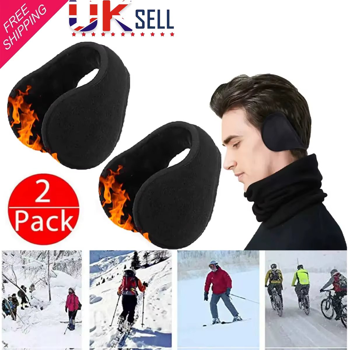 2pcs Ear Muffs For Men and Women Winter Warm Earmuffs Plush Soft Ear Warmer Fleece EarMuffs Behind Head Style Outdoor Activities