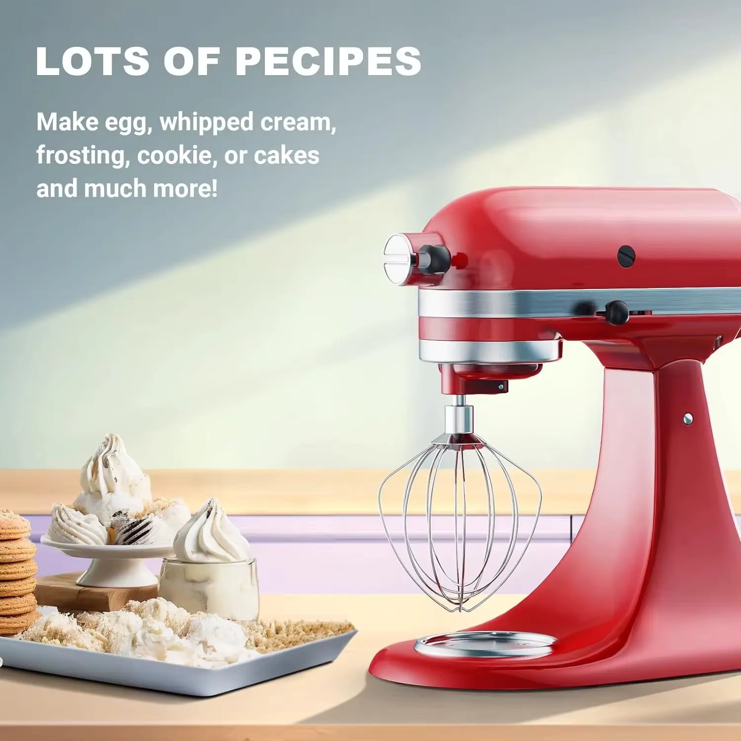 Durable Stainless Steel 6-Wire Whip Attachment for Whisk, Compatible with 4.5-5QT Mixer - Ideal for Mixing Flour, Cake Batter, a