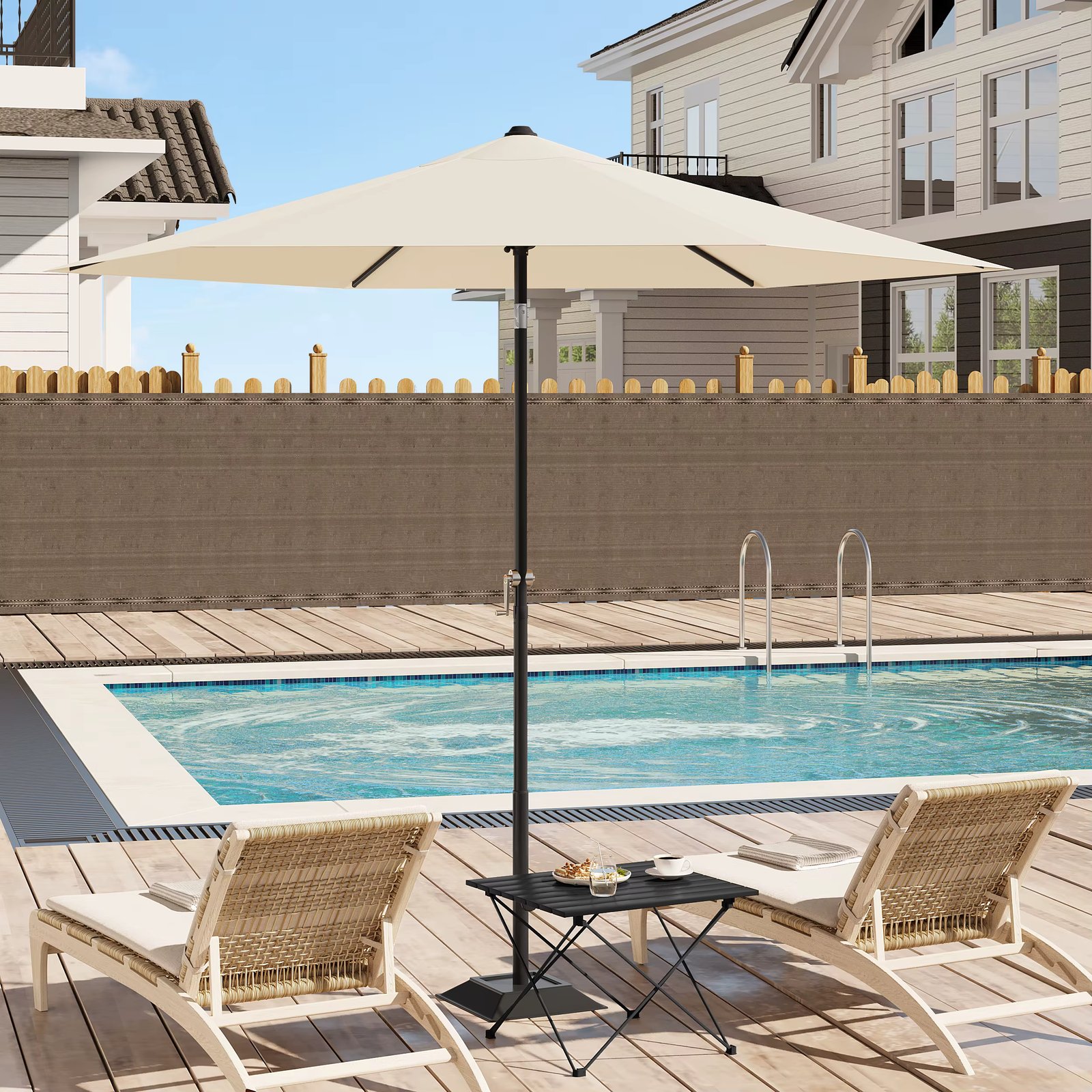 Hexagonal Parasol UV-Resistant Beach Balcony Umbrella Waterproof 45° Bendable Crank Sun Protection for Garden Patio