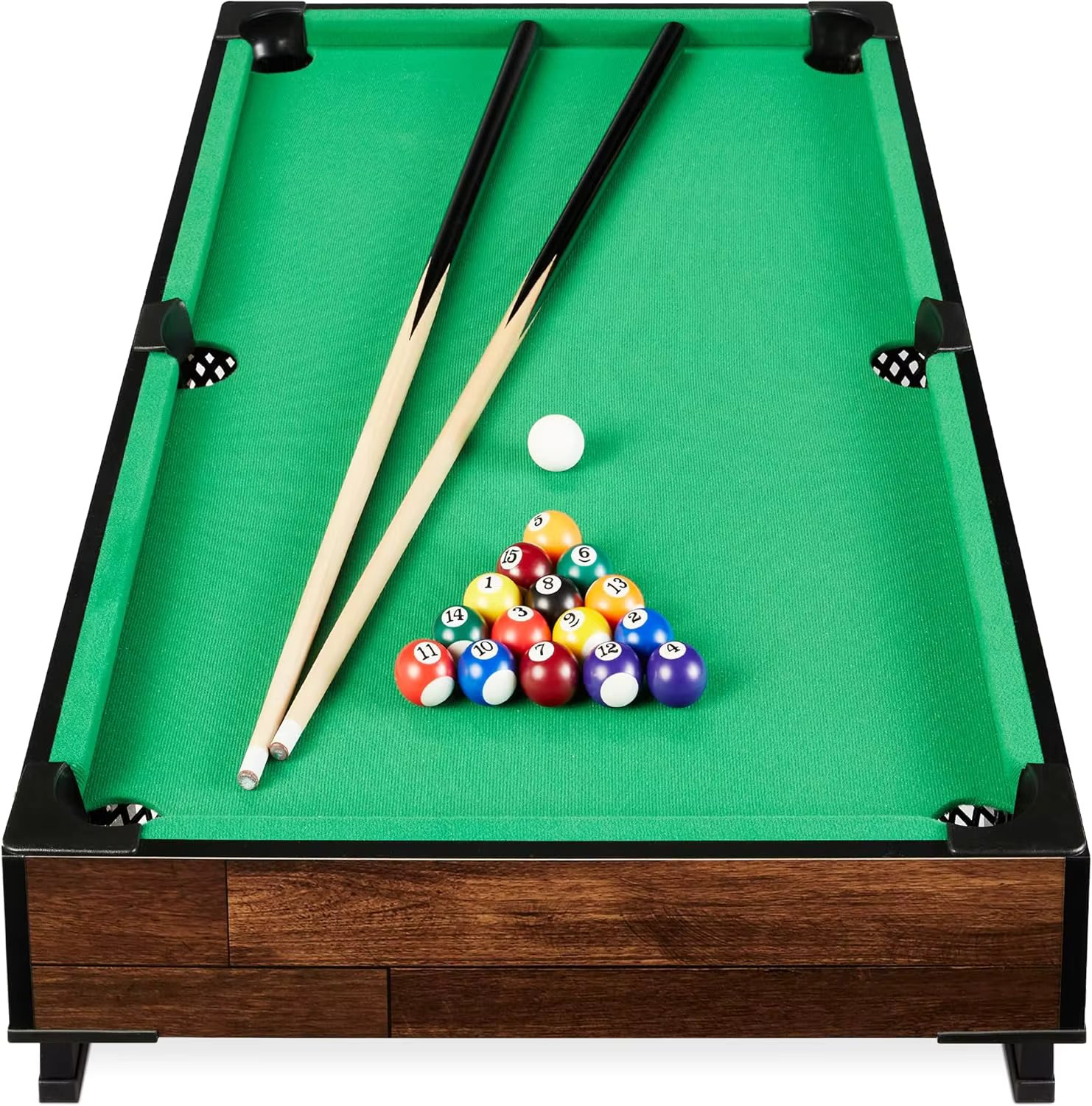 USA 40in Tabletop Billiard Table, Pool Arcade Game Table for Living Room, Game Room w/ 2 Cue Sticks, Ball Set, Storage Bag