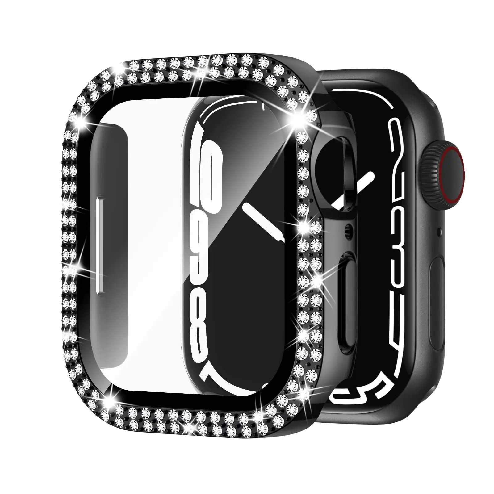 Glass+Cover For Apple watch case 44mm 40mm 42mm 41mm 45mm 38mm Bling Diamond PC Bumper screen Protector series 9 3 5 4 6 7 8 se