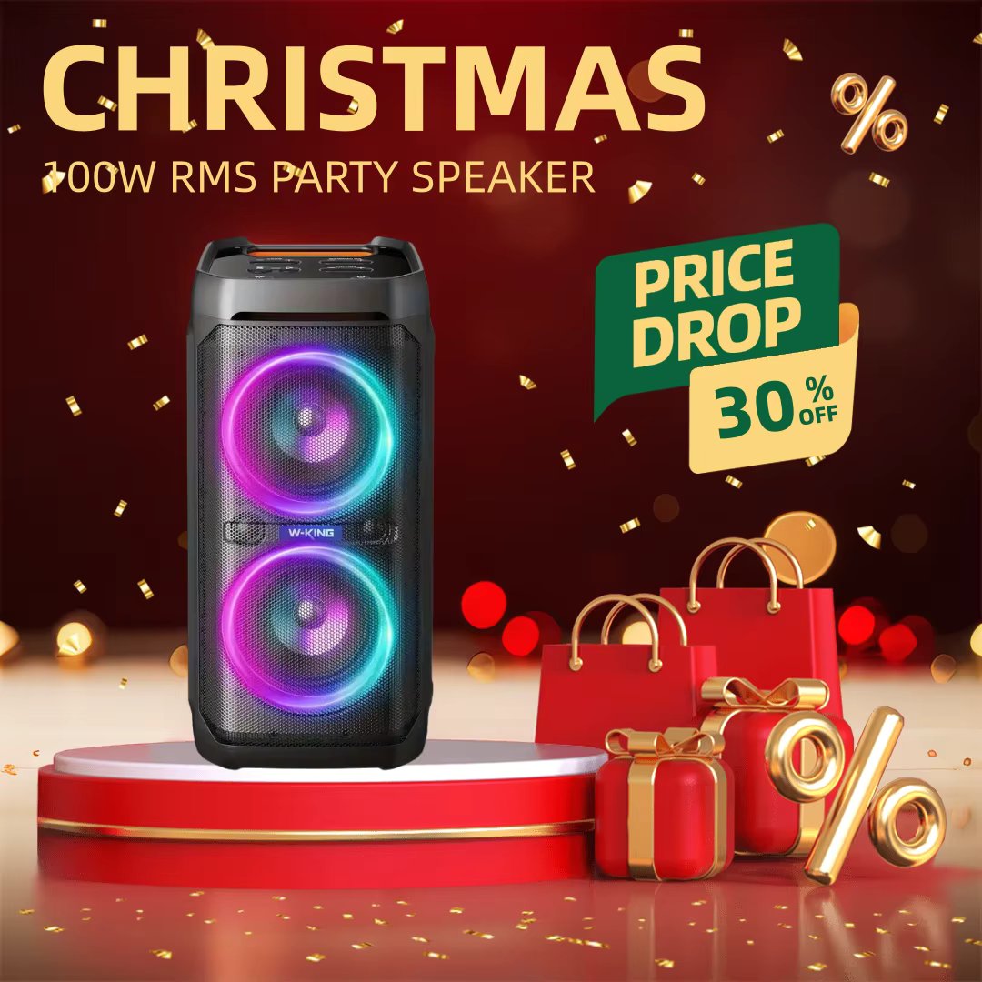 W-KING 100W RMS Bluetooth Speakers, IPX6 Waterproof, V5.3 Portable Party Boombox Wireless Deep Bass/115dB Loud Massive Sound
