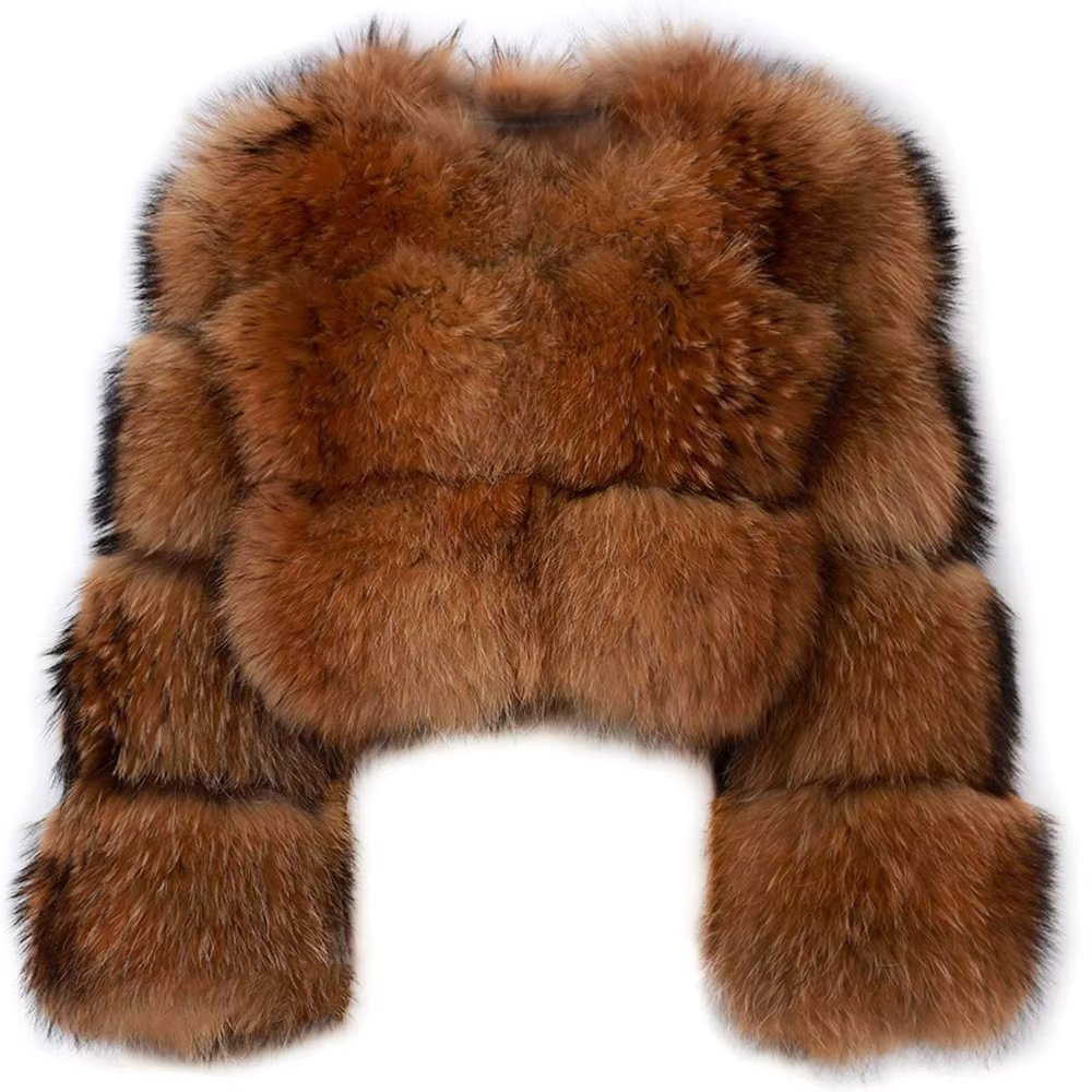 YOLOAgain Plus Size 8XL Winter Outerwear Natural Raccoon Fur Jacket Women Real Fur Cropped Jacket