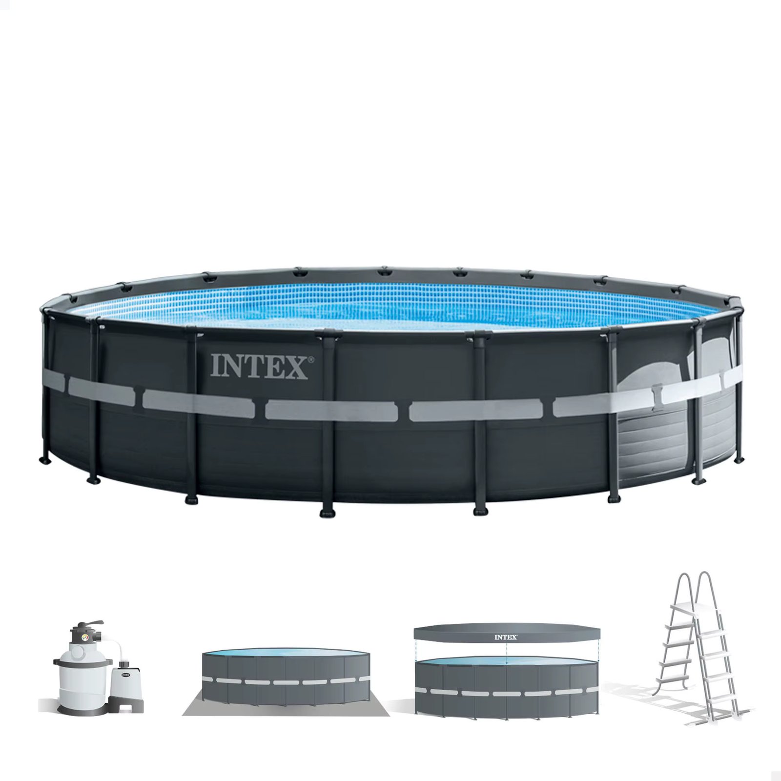 INTEX Ultra XTR Frame round detachable pool with scrubber, swimming pool ladder and round pool cover, Intex swimming pools