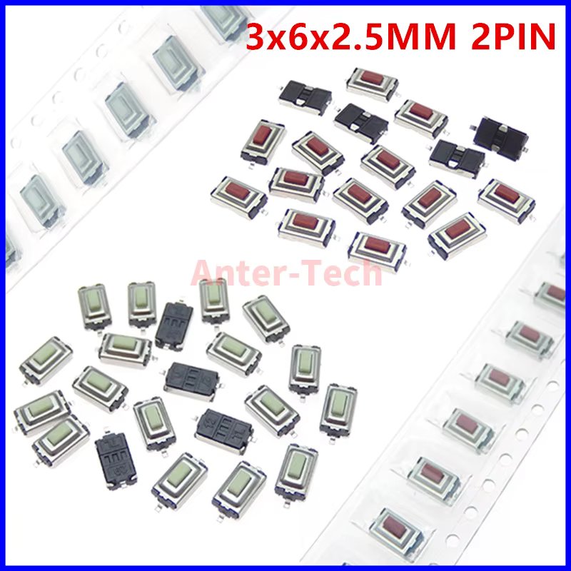 100pcs/lot Tact Touch Micro Switch 3X6X2.5 Tactile Push Button Switch 3*6*2.5 mm SMD 2 Pin Car Remote Control Key Button Switch