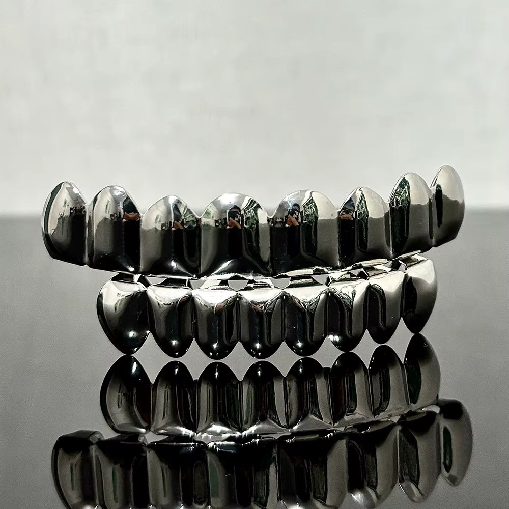 RACHELZ Hip Hop 8/8 Glossy Teeth Grillz Gold Silver Color Tooth Caps Braces Top Bottom Dental Grills For Women Men Jewelry