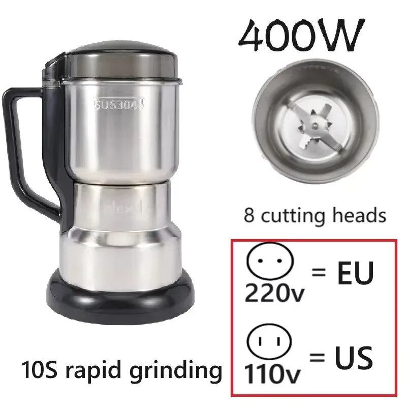 Grinder Household Mini Stainless Steel Electric Pulverizer Four Edged Blade 400W High Power Ultrafine Coffee Triturator