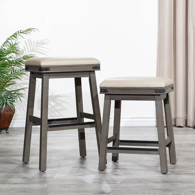 24" Counter Stool,Contemporary High-density Foam Cushion and Soft Bonded Leather Antique White, Leather Seat On-Site