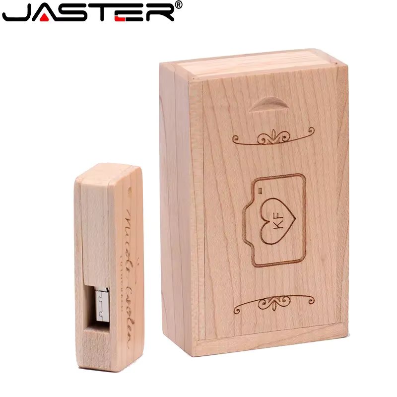 JASTER Wooden Box USB Flash Drives 128GB Creative Wedding Gift Memory stick 64GB Free Custom Logo Pen Drive 32GB Pendrive 16GB U