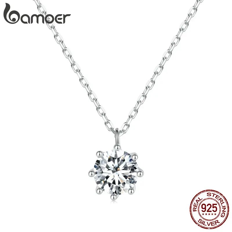 Bamoer 0.8CT D Color VVS1 EX Moissanite Necklace for Women Wedding Engagement 925 Sterling Silver Elegent Trendy Fine Jewelry