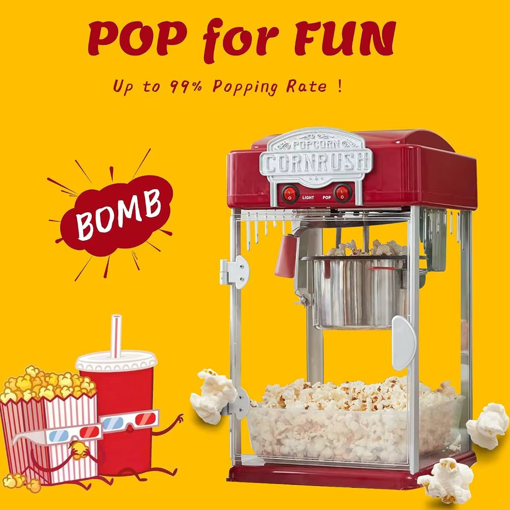 2023 New Popcorn Popper Machine-4 OZ Vintage Professional Popcorn Maker with Nonstick Kettle Warming Light and Serving Scoop
