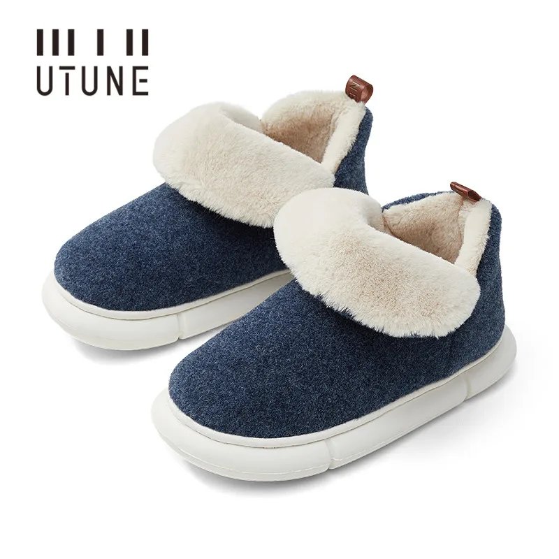 UTUNE Boots Women Winter Shoes Felt Thick Warm Slip-on Home Slippers Outside Shoes Men Woman Boots Plush Platform High Kick 2021