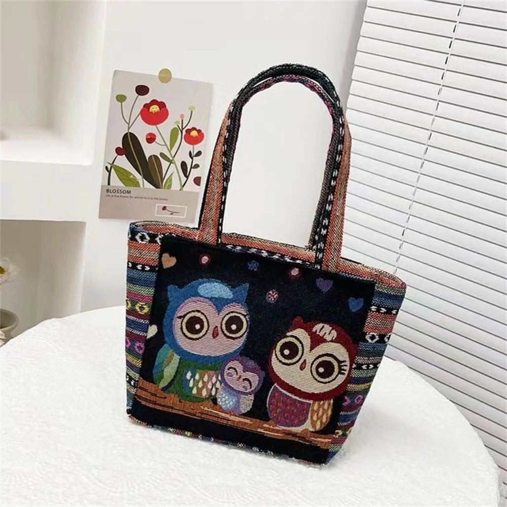 Women Large Capacity Handle Zipper Canvas Tote Shoulder Bag New Fashion Girl Ethnic Style Retro Animal Print Cloth Handbags