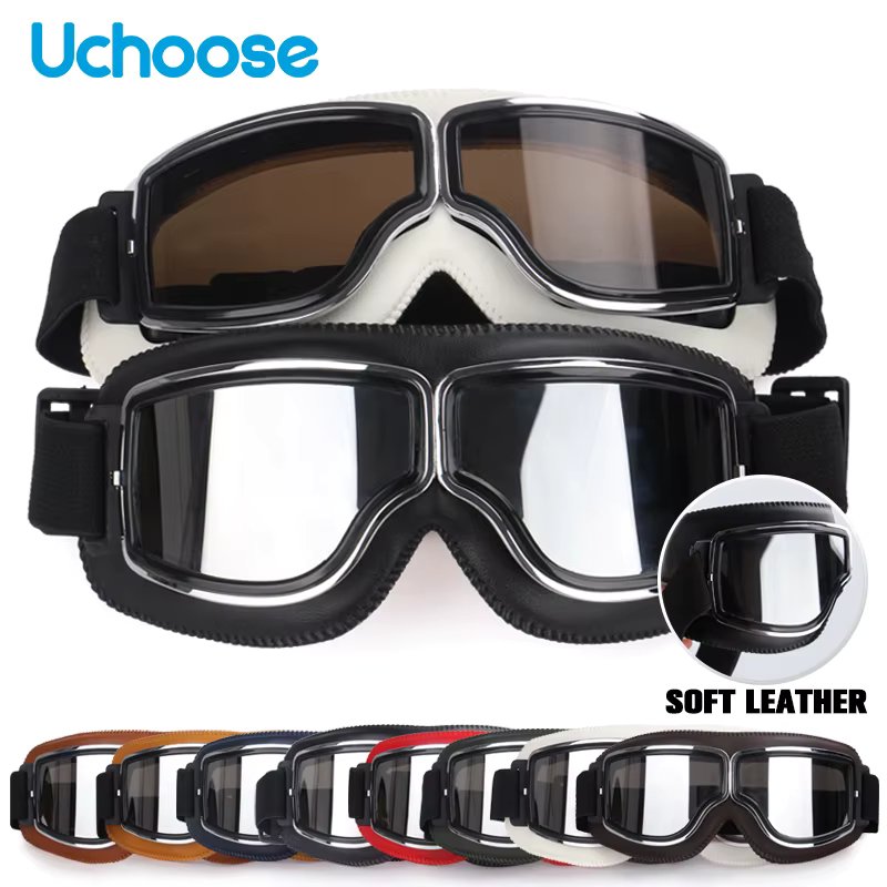 Windproof Motorcycle Helmet Glasses Leather Safety Protective Anti-glare Motocross Cross-country Steampunk Glass Various styles