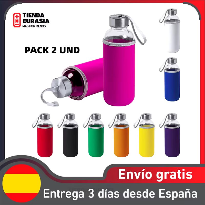 Eurasian shop®Pack of 2 glass bottles with neoprene sleeve, 420ml, with screw Tapon and conveyor belt