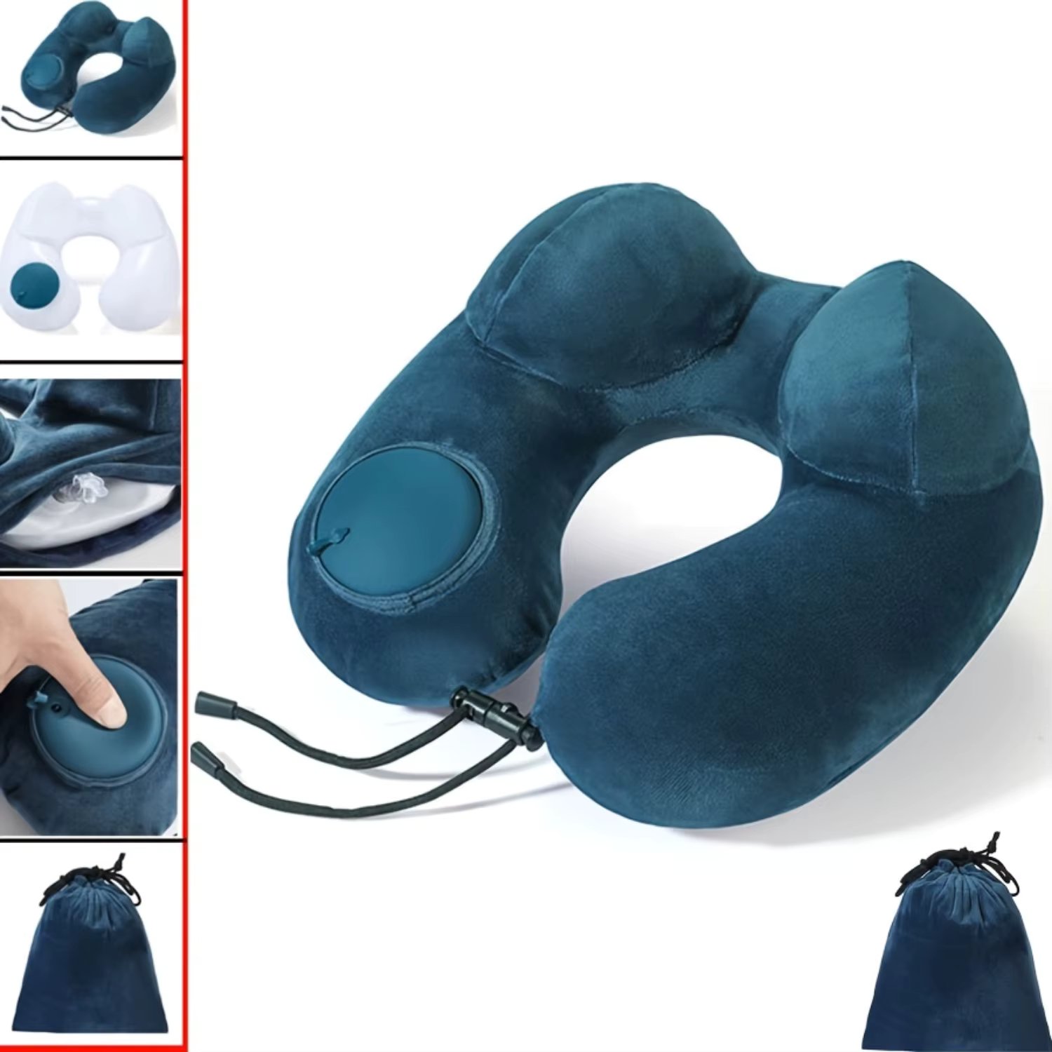 Portable Inflatable U-Shaped Neck Pillow - Hypoallergenic, Soft Polyester Travel Cushion With Press Button For Easy Inflation