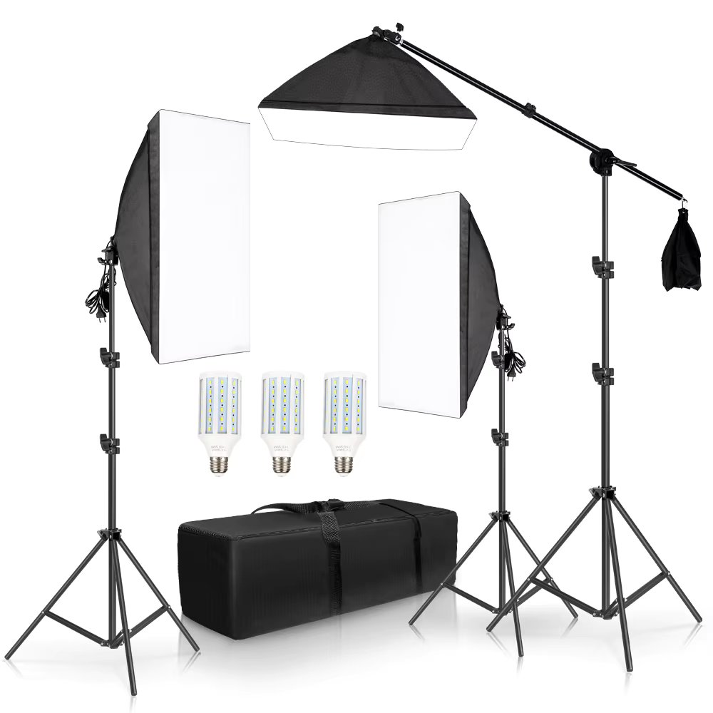 Professional Photography Photo Studio Softbox Lights Continuous Lighting Kit Equipment Boom Arm 3Pcs Soft Box With Sandbag