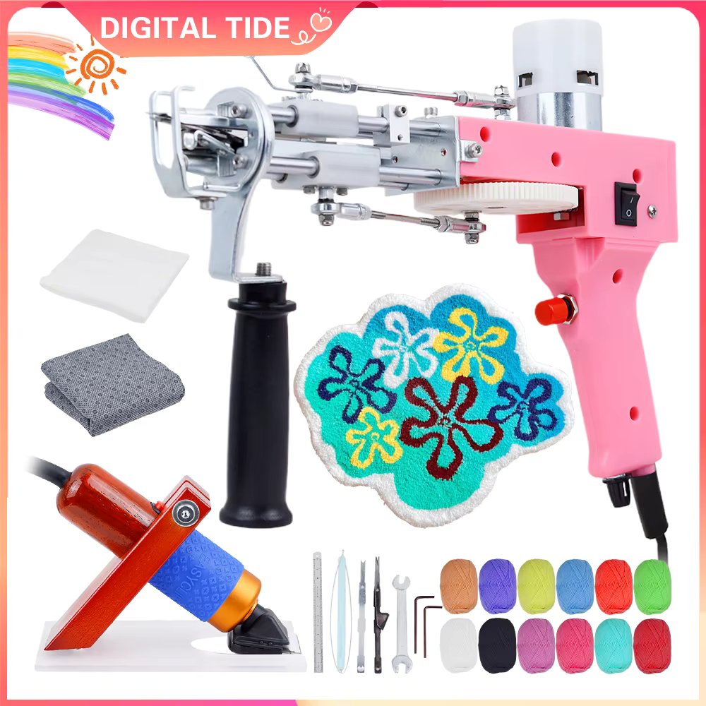 110-240V 2 IN 1 Electric Carpet Tufting Gun Cut And Loop Pile Carpet Flocking Machines Carpet Weaving Flocking Machines Pink