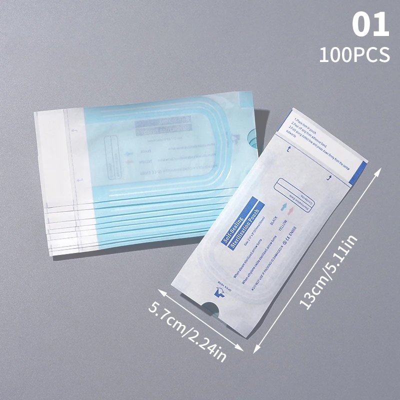 100pcs Self-sealing Sterilization Pouches Bags 3 Size Disposable Nail Art Tattoo Sterilization Accessories Nail Tool Storage Bag