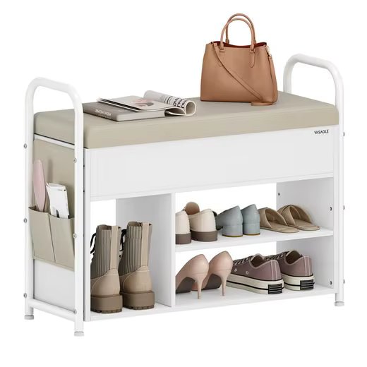 VASAGLE Shoe Bench, with seat, with storage space under, PU organizer